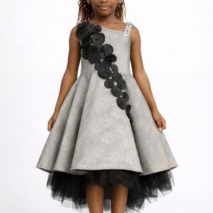 Girls Elegant Party Dress with Floral Detail & Bow Back